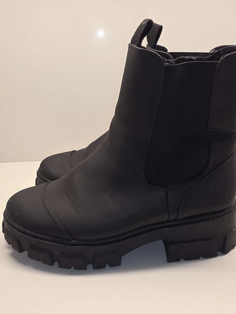 a new day Black Lug Sole Chelsea Ankle Boots